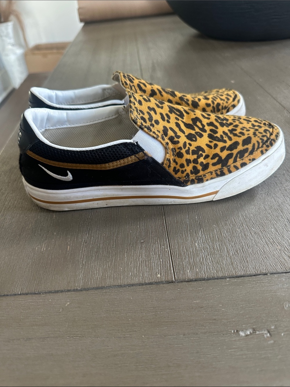 Nike Leopard-Print Slip-On Sneakers in Yellow and Black